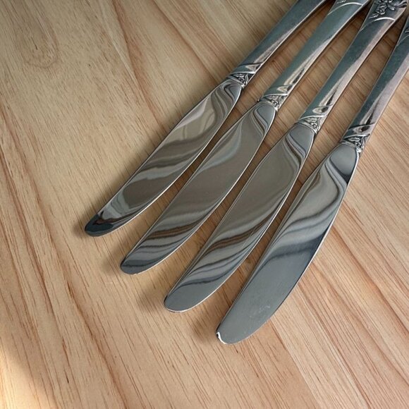 Oneida Evening Star Silverplated Knives Set Of 4 1950s Floral Pattern 8.5" - Picture 5 of 11